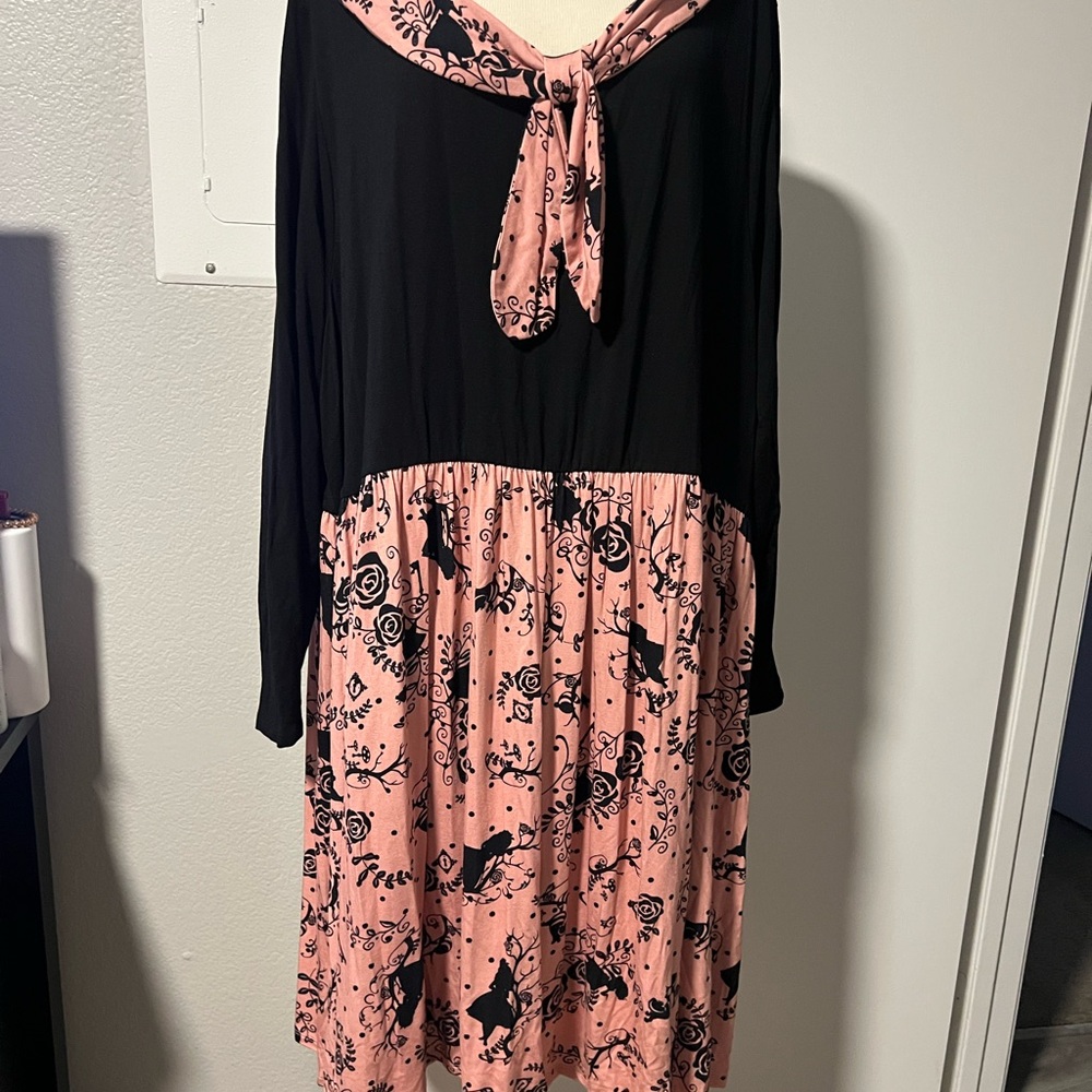 Torrid Disney Alice in Wonderland Black and Pink Long Sleeve Dress